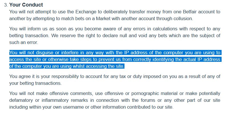 Extras din regulile Betfair